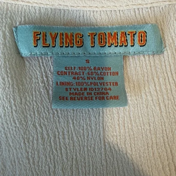 Flying Tomato Bohemian Embroidered Mini Dress Ivory With Lace Sleeves SZ S - Picture 5 of 6